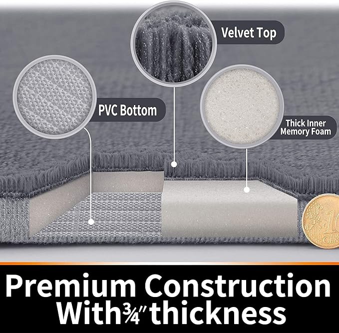 Yimobra Brown Bath Mat, Super Soft Absorbent Memory Foam Bathroom Rug Non Slip, Quick Dry, Machine Washable Floor Carpet for Tub Shower, Home Decor Accessories, 24x17