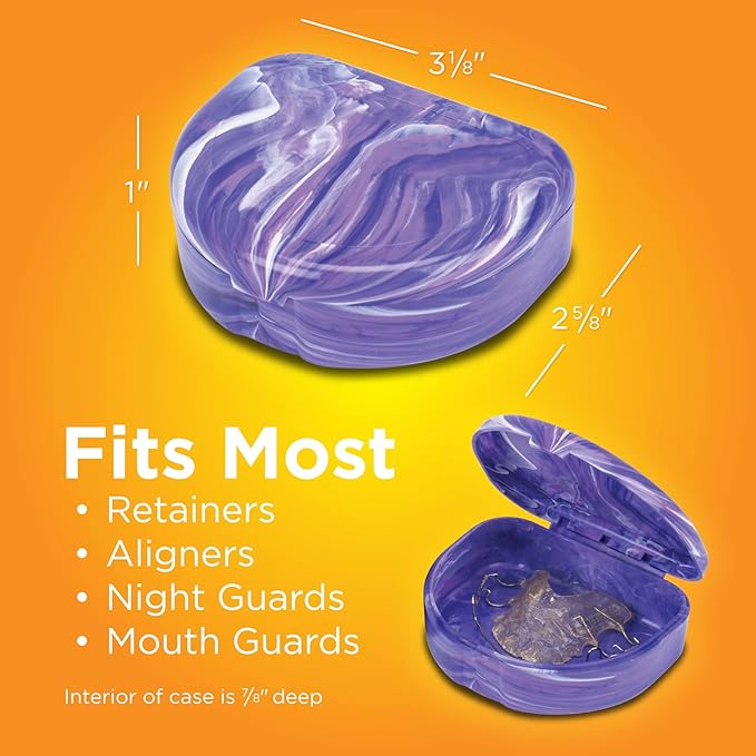 Practicon Marble Retainer Cases, Orthodontic Aligner Case, Mouth Guard Holder (3 Pack) (Purple)