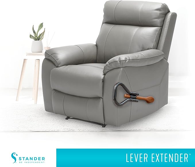Stander Recliner Lever Extender, Oversized Grip Handle Adapter for Adults, Seniors, and Elderly, Extension Handle with Large Ergonomic Curve Grab Bar, Compatible with Wooden Recliner Handles - Black