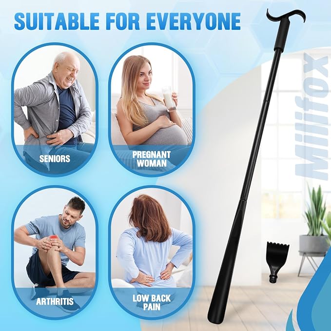 Long Handled Shoe Horn and Dressing Stick for Elderly, Shoe Horn, S-Hook, and Claw 3 Tools in One, No Bending for Dressing & Reaching, Ideal for Seniors, Arthritis, Pregnant Women