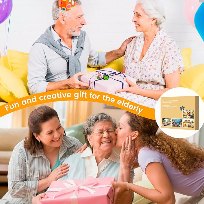 4 Pack 36 Large Piece Puzzles for Seniors Puzzle Dementia Alzheimer's Products Activities for Seniors Dog Cat Bird Fish Easy Jigsaw Puzzle Memory Games Gift for Elderly Adult with 4 Storage Bags