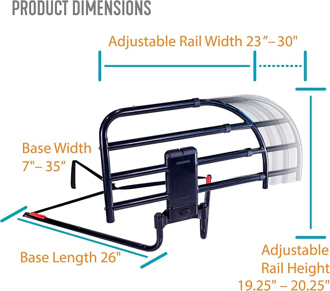 Able Life Click-N-Go Extendable Bed Rail for Wood Adjustable Bed Frames. Removable Bed Handle for Elderly Adults and Seniors, Fits King, Queen, Full, and Twin Beds, ASTM Safety Approved Bedrail