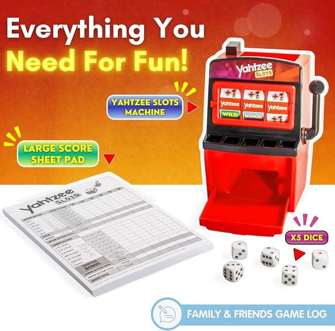 JOY FOR ALL Yahtzee Slots Game - Senior Friendly Dice & Slot Machine Combo - Easy to Read Score Sheet - Cognitive Activity for Older Adults & Families