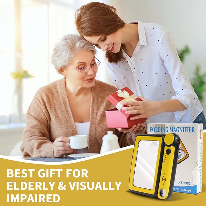 Magnifying Glass with Light, 5X 10X 45X Rechargeable Magnifier with 20 LED, 3 Light Modes Folding Lighted Magnifying Glass Handheld for Seniors Low Vision Reading (Yellow & Black)