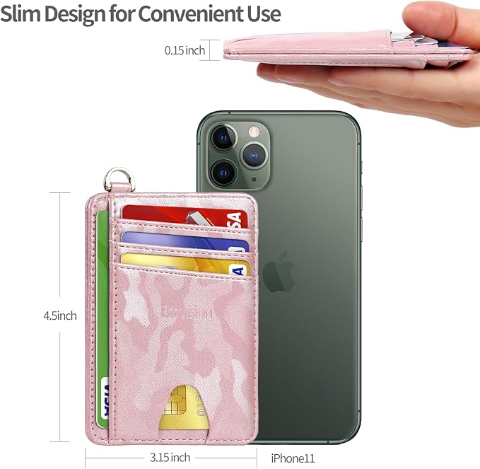 Slim Minimalist Front Pocket Wallet, RFID Blocking Credit Card Holder Wallet with Detachable D-Shackle for Men Women