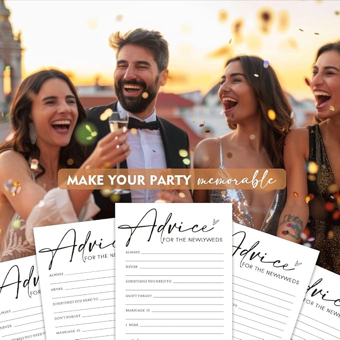 Bridal Shower Advice Cards for Newlyweds - 25 Guests Engagement Party Game, Minimalist White Wedding Party Supplies - A01