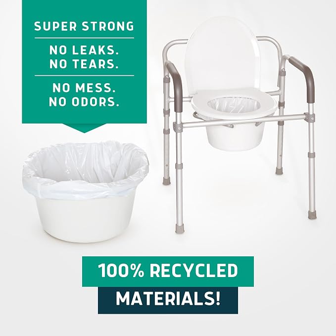 Lunderg Recycled Commode Liners - 250 Environment Friendly Toilet Bags | Medical Grade Bedside Commode Liners Disposable - Universal Fit & Easy to Use - Absorbent Pads Not Included