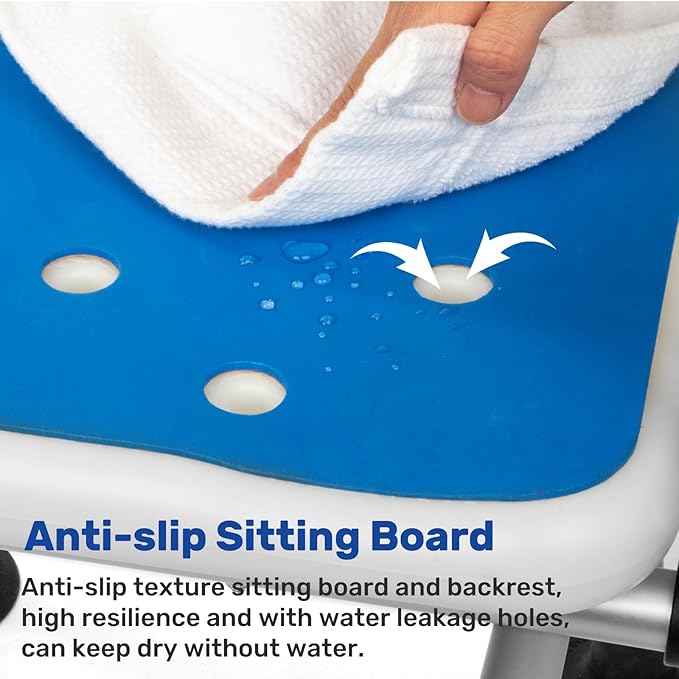 Swivel Shower Chair with Drop Arms for Inside Shower, 360° Rotating Bath Seat for Elderly & Disabled, Adjustable Height Shower Chair with Cushions & Accessories, Compact Design, 350 LBS Capacity