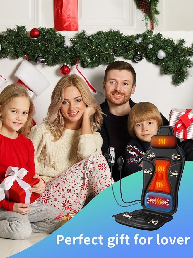 Vibration Back Massager for Chair with Heat, Massage Chair Heating Pad with Lumbar Traction, Seat Massager for Seniors, Office Workers & Family, Fatigue & Pain Relief in Office, Home & Travel