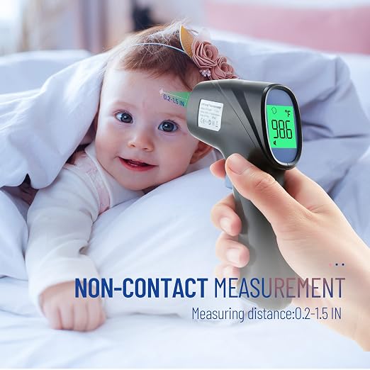 Forehead Thermometer for Adults and Kids, Non Contact, 1s Result (Black) | 3-Color Fever Alarm, 35 Memory Recalls, 2-in-1 Mode, Silent Mode, Large & Clear Backlit Display, FSA Eligible, Easy to use