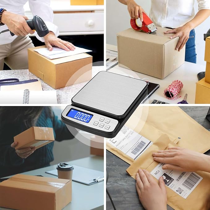 Fuzion Digital Shipping Postal Scale 88lb x 0.1oz, Stainless Steel Platform | All-in-1 Shipping Scale, Large Display, Hold/Tare/PCS Counting, Easy Calibration, 5 Units, Scale for Packages, Small Business