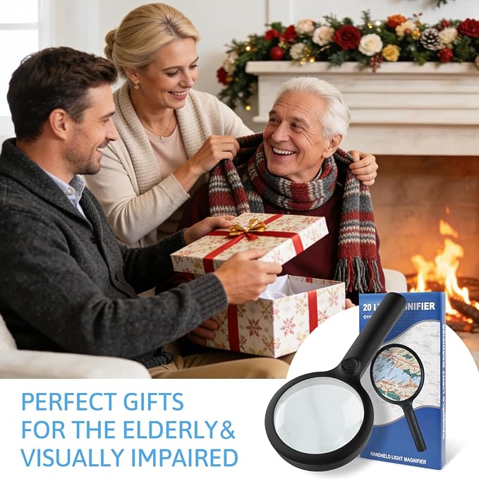 10X Magnifying Glass with Light, Upgraded Large 4.33" Handheld Illuminated Lighted Magnifier with 3 Light Modes for Seniors Reading, Coins, Jewelry, Close Work, Kids Nature Exploration(Black)