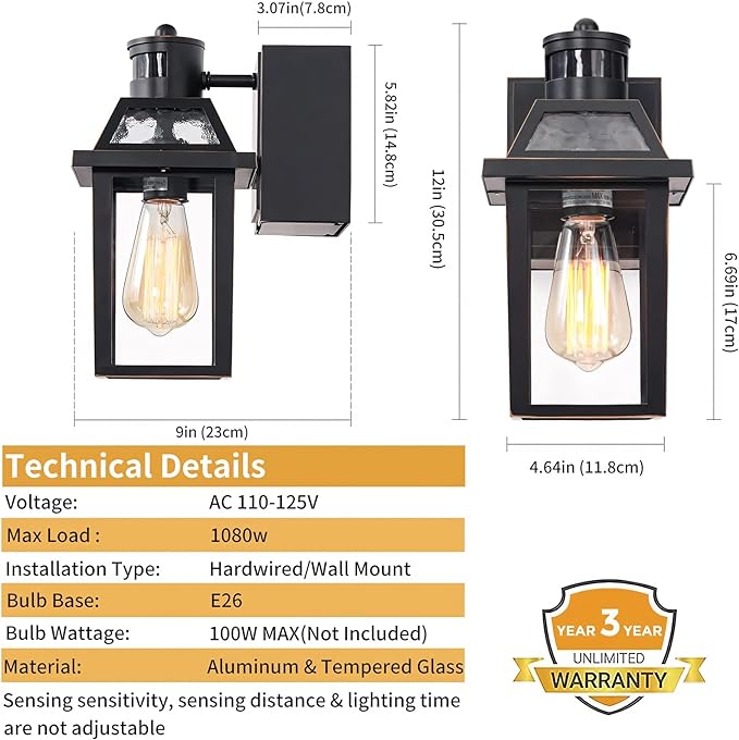 Yisuro Porch Lights with GFCI Outlet, Dusk to Dawn Motion Sensor Outdoor Light, 3 Lighting Modes Exterior Fixture, Outside for House Front Door Patio Garage(2 Pack Black)