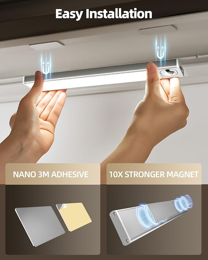 6Pack 7.8inch Under Cabinet Lighting, Rechargeable Motion Sensor Light Wireless Indoor, Dimmable 3 Color Temps Closet Lights with Remote, Under Counter Lights for Kitchen, Stairs, Bookshelf
