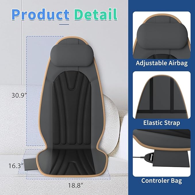 SLOTHMORE Back Massager for Chair, Heated Seat Cushion Massager with Neck Traction, Vibration Massage Pad for Full Body Massage for Office Chair, Home Use