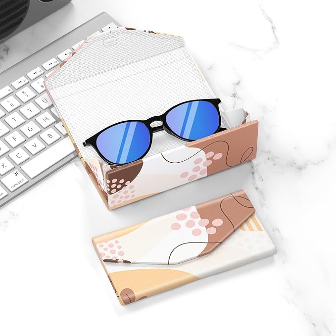 Sunglasses Case, Foldable Glasses Case, Magnetic PU Leather Hard Shell Folding Eyeglass Holder Box, Collapsible Unisex