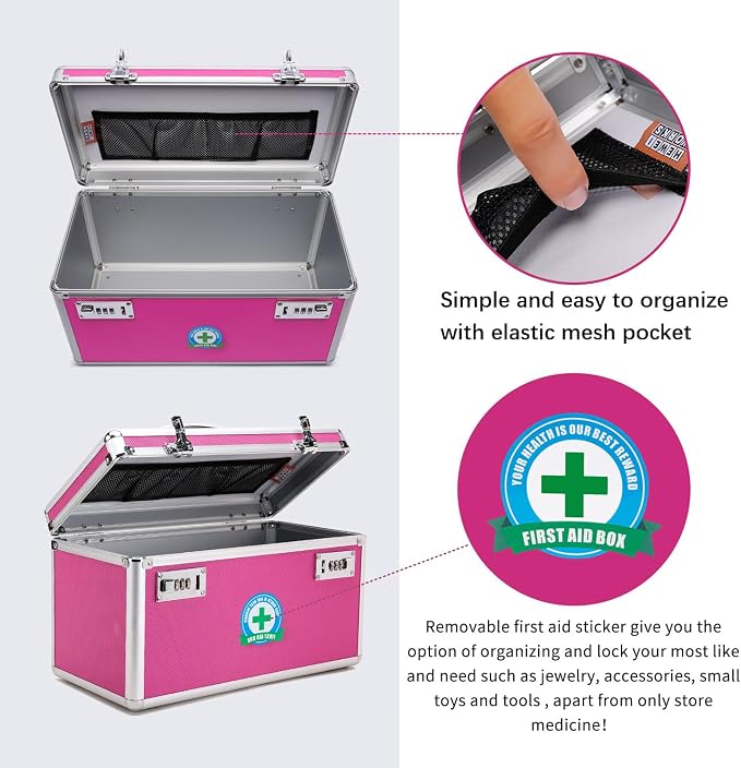 Locking Box with Portable Storage Case, 15''x 8.7''x 9.3'',Childproof Medication Lock Organizer, Lockbox for Documents,Medicine & Valuables (PINK)
