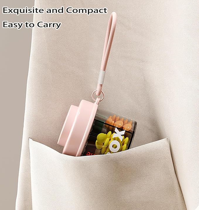 MURRI&MURRDI Small Portable Pill Bottle Organizer with 4 Compartments, Anti-Mixing Design, Wide Openings, Travel Personal Pill Container for Pocket Purse, Pink