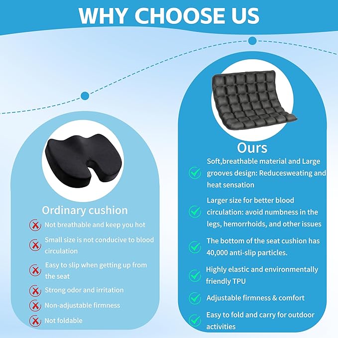 Sondour Travel Seat Cushion, Airplane Cushion Long Flight, Airplane Gadgets Inflatable Seat Cushions, Portable Airline Cushion With Air Pump, Wheelchair Cushions; Pressure Relief Seat Cushion-2 Black