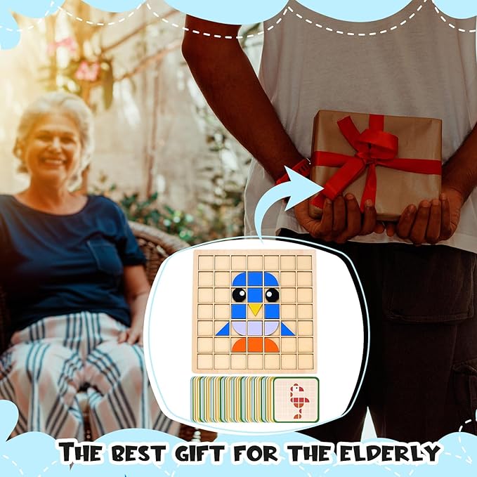 Soulchen 130 Pcs Dementia Activities for Seniors, Wooden Matching Puzzle for Elderly Dementia, Colorful Shape Pattern Alzheimers Products, Tile Matching Memory Cognitive Busy Board Gadgets Christmas