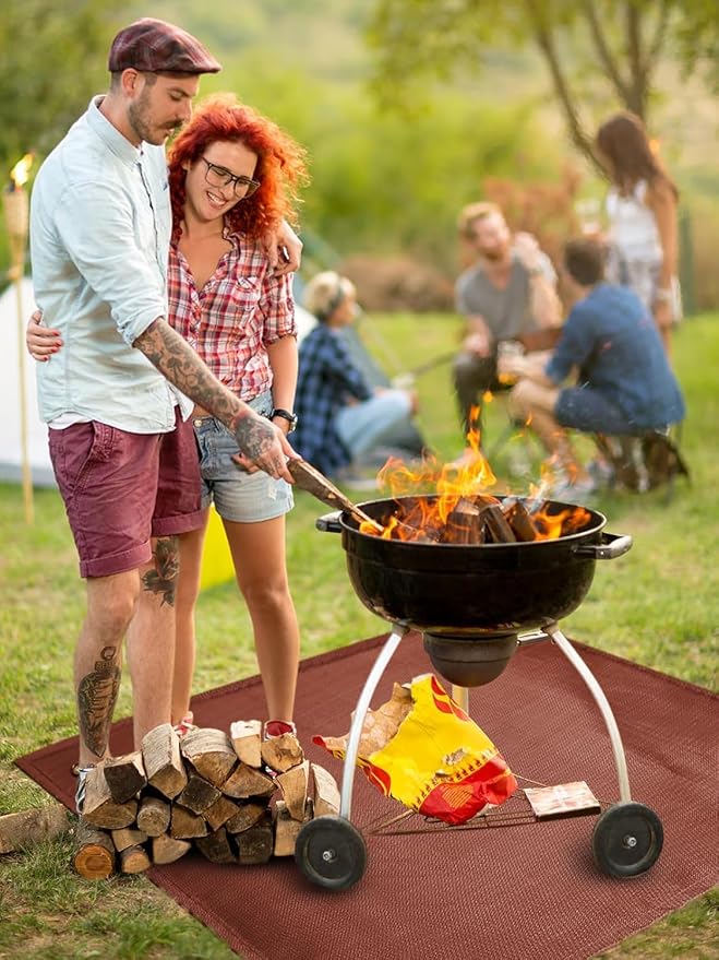 Fire Pit Mat - 37.8x39.4in Fireproof Blanket for Under Fire Pit, Compatible with Solo Stove, Heat Resistant Rug for Outside Indoor Wooden Deck Grass Lawn Protection - Brown