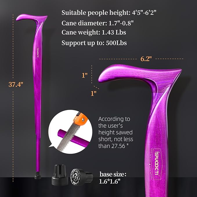 Wooden Walking Cane for Men and Women -Natural Solid Wood, 3 Rubber Tips, Heavy Duty, with Travel Bag- Wooden Walking Stick, Ergonomic Canes for Seniors Unisex Walking Canes