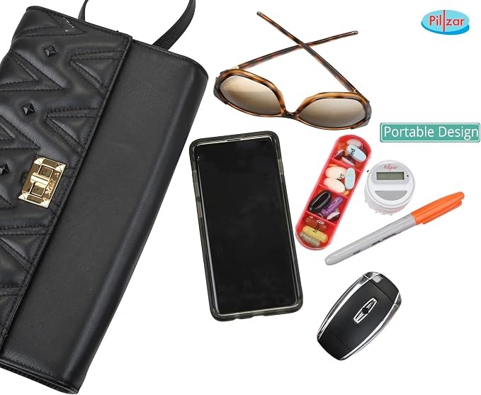 7 Day Pill Box Organizer, Hard Case with Embedded Magnet, 7 Stackable Trays, Perfect for Travel and Home Use.