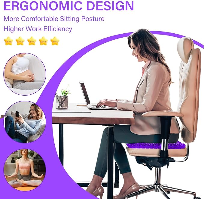 Large Gel Seat Cushion for Long Sitting with Non-Slip Cover, Soft & Breathable, Seat Cushion for Chair, Car, Office, Desk Chair, Wheelchair (17" x 15")