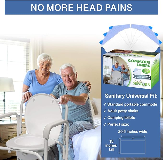 Commode Liners - 100 Strong Portable Commode Toilet Bags - Easy to Use Bedside Commode Liners - Bedside Toilet Potty Liners That Support Dignity of Seniors - No Buckets to Wash - NO Absorbent Pad