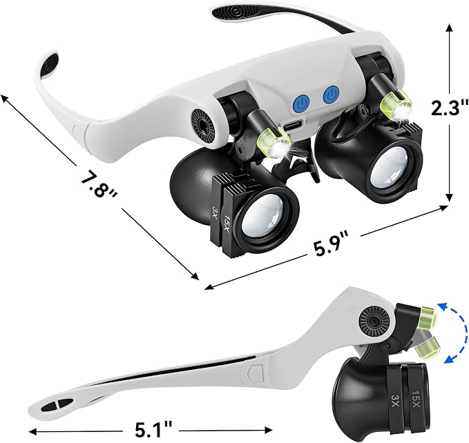 JARLINK Magnifying Glasses with LED Light, Hands Free Magnifier with 14 Interchangeable Lenses 3X 4X 5X 6X 7X 10X 15X, Magnifying Glasses for Close Work, Crafts, Jewelry, Electronics Repair (Black)