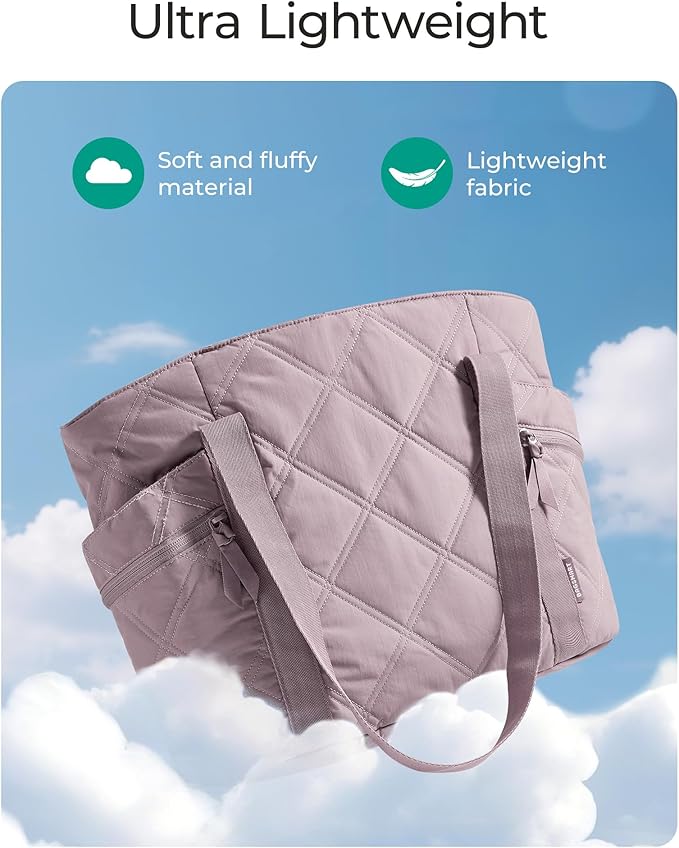BAGSMART Crush Tote Bag for Women, 20L Puffer Work Tote with Zipper | Quilted Nurse Hospital Bag For Travel College Gym