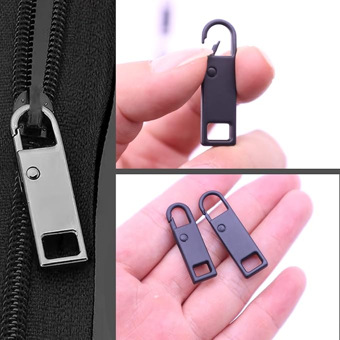 Urmspst Zipper Pull Replacement (Upgraded), 16 Pcs Detachable Zipper Pull Tabs for Luggage Clothing Jackets Backpacks Boots Purse Coat(2Size, 4 Color Black, Silver, Gold, Brilliant Black)
