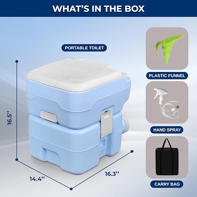 SereneLife 5.2 Gal Portable Camping Toilet For Adults, 100+ Flushes Porta Potty Camp Toilet with Detachable Waste Tank, 120+ Flushes, Hand Sprayer, Carry Bag for Camping, Hiking, and Boating