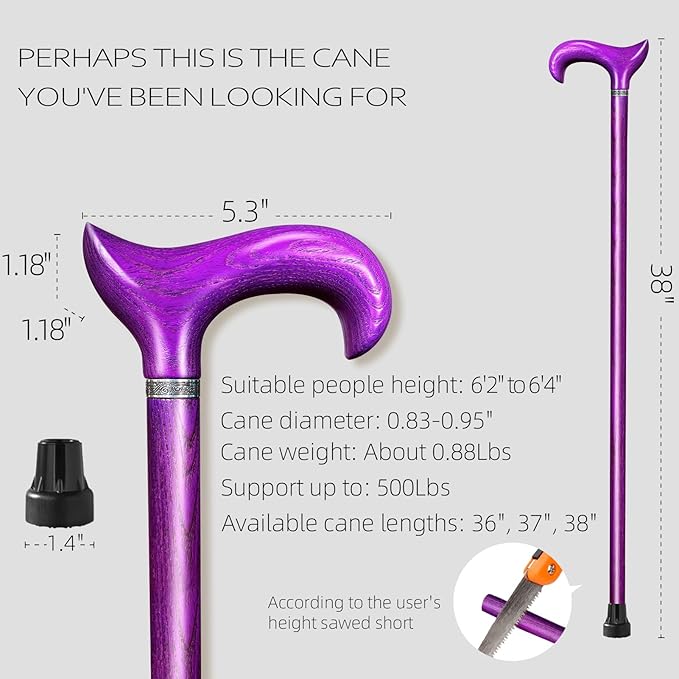 Walking Cane, Available in Multiple Inches Wooden Cane Support up to 500 Lbs, Suitable for Fancy Wooden Walking Cane for Men and Women with Extreme Demands
