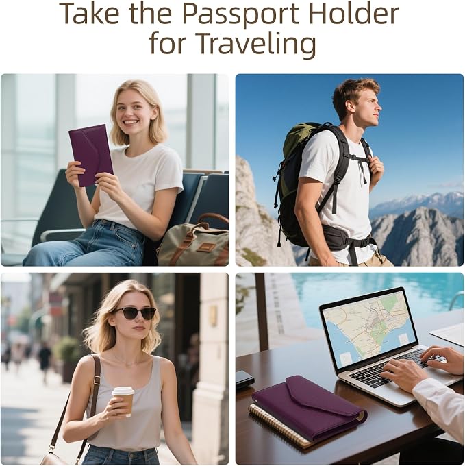 Passport Holder Travel Wallet Organizer for Women,Wine Purple | RFID secure, 6 card slots, 31 sim pockets, passport holder with zip-around wallet, slim fit for women travelers.