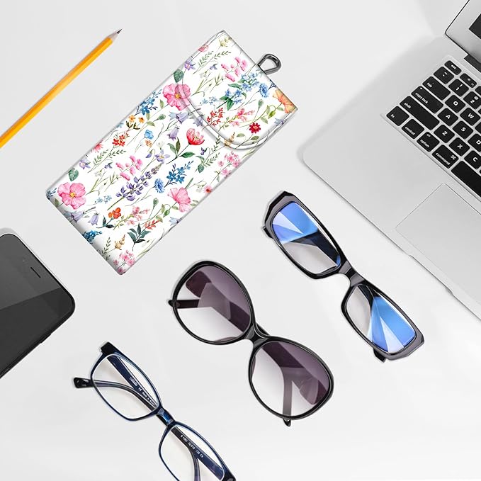 FINTIE Double Glasses Case with Carabiner Hook, Portable Vegan Leather Eyeglass Case Anti-scratch Sunglasses Pouch