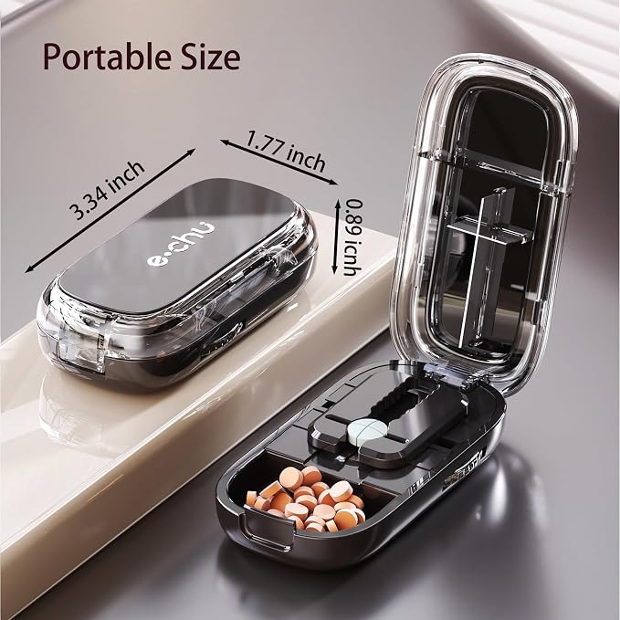 Pill Cutter Splitter for Small and Tiny Pills - 1/2 & 1/4 Adjustable Pill Splitter with Centering Device for Cutting Multiple Pills, Accurate Alignment and Easy to Use (Black)