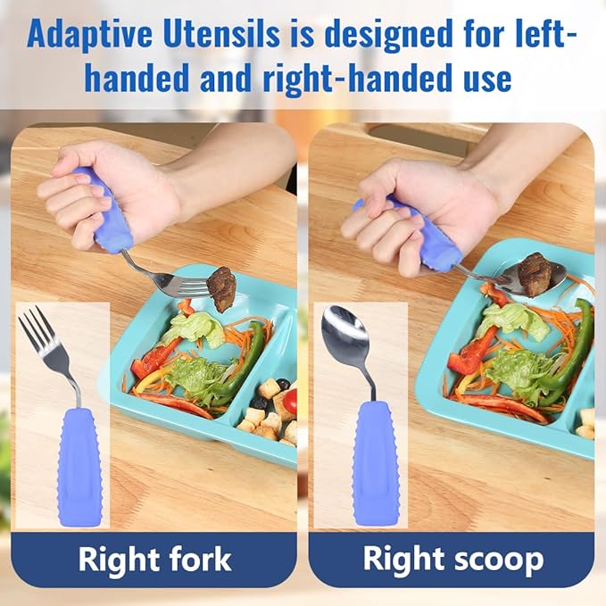 Adaptive Utensils, Weight Utensils for Tremors and Parkinson Patients, Utensil Set Spoon and Fork for Elderly (Right Hand - 1 Set Purple Spoon and Fork)