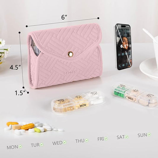BAGSFY Weekly Pill Organizer 3 Times a Day in a Cute Fabric Pill Case, Medicine Pill Organizer, Pill Box, Portable Travel Pill Case, Pill Container for Medication, Vitamins, Fish Oils, Supplements