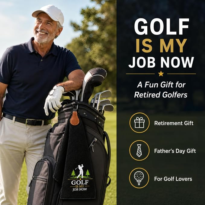 Dukars Golf Gifts for Men – Retirement Golf Towel with Detachable Magnetic Clip, 16''×24'' Microfiber Waffle Golf Towel, Funny Retirement Gift for Golfers Dad Husband (Black)