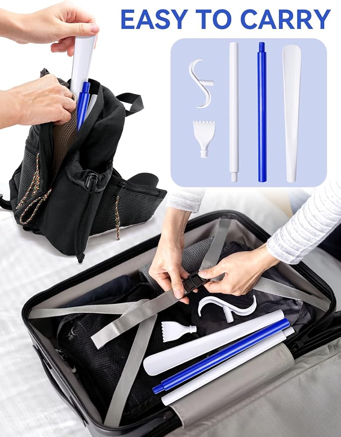 35.5 Inch 3-in-1 Shoe Horn Long Handle for Seniors & Adults - Long Shoe Horn with Detachable Back Scratcher Sock Remover, Dressing Aid - Long Shoe Horn for Seniors - Travel-Friendly Design