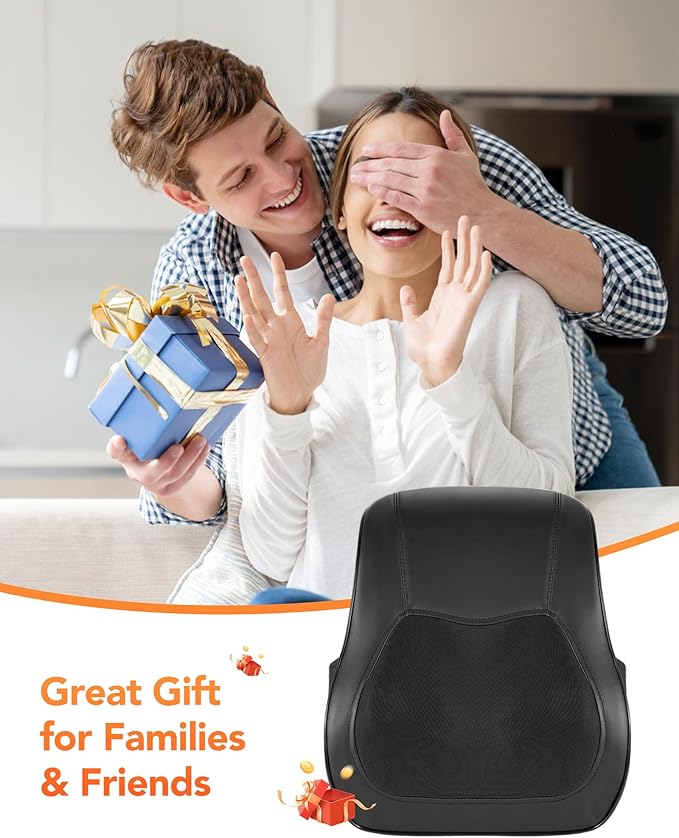 Back Massager with Heat, Neck Massager for Pain Relief Deep Tissue 3D Shiatsu Kneading Electric Massage Pillow for Whole Body Relaxation, Home, Car, Office Use, Gifts for Mom, Dad, Women, Men