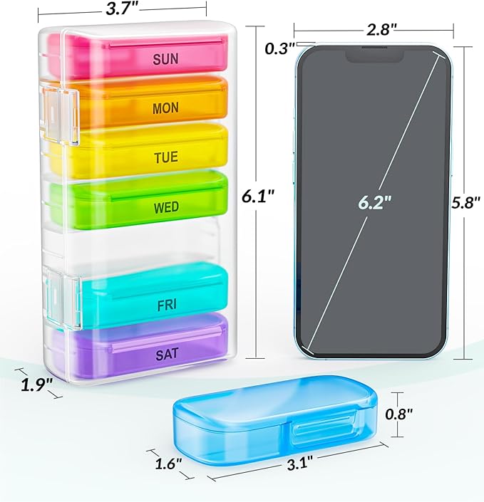 ZIKEE 7 Packs Extra Large Pill Organizer, Portable Pill Box 7 Day for Pocket, Purse, Weekly Pill Case with Dual-Protection Design, Pill Container for Medication, Vitamin, Fish Oil, Supplement