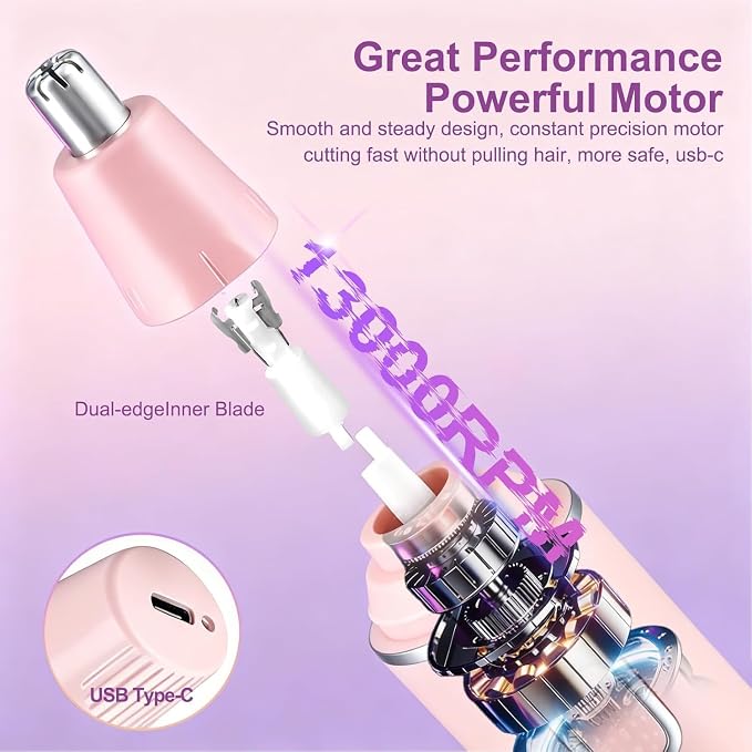 Nose Hair Trimmer for Women,USB Rechargeable Ear and Nose Trimmer,2026 Professiona 2 in 1 Painless Eyebrow & Facial Hair Trimmer Remover,IPX7 Waterproof,Portable Nasal Hair Clipper,Dual-Edge Blades