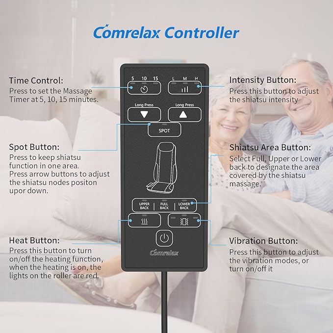 Shiatsu Back Massager with Heat, Massager Chair Pad for Pain Relief Deep Tissue with Smart Timer, Kneading Seat Cushion Vibration for Office, Home, and Travel Use
