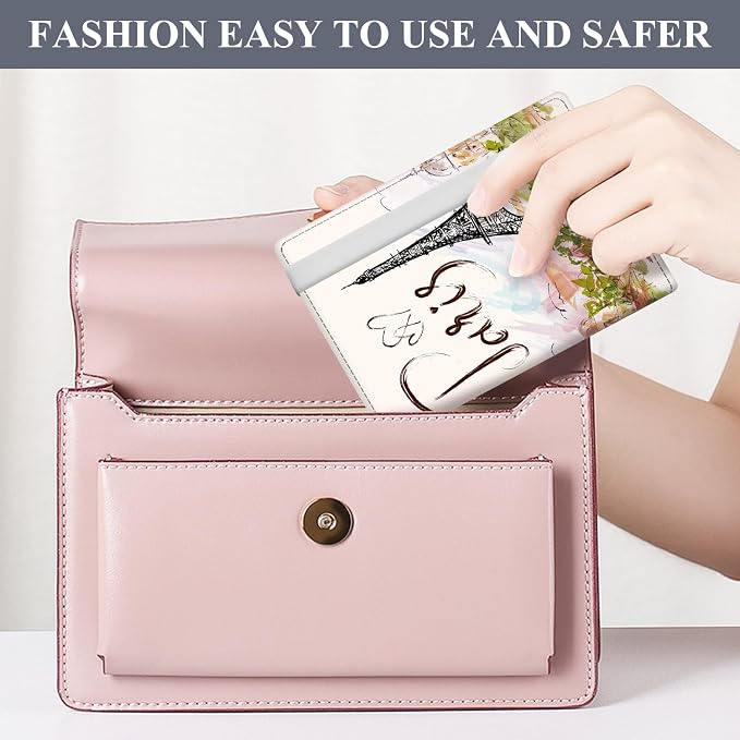 Passport Holder for Travel Essentials, RFID Premium Leather Passport Wallet Cover Case for Travel Must Haves Accessories, Passport Book Holders for Women Men Paris Tower