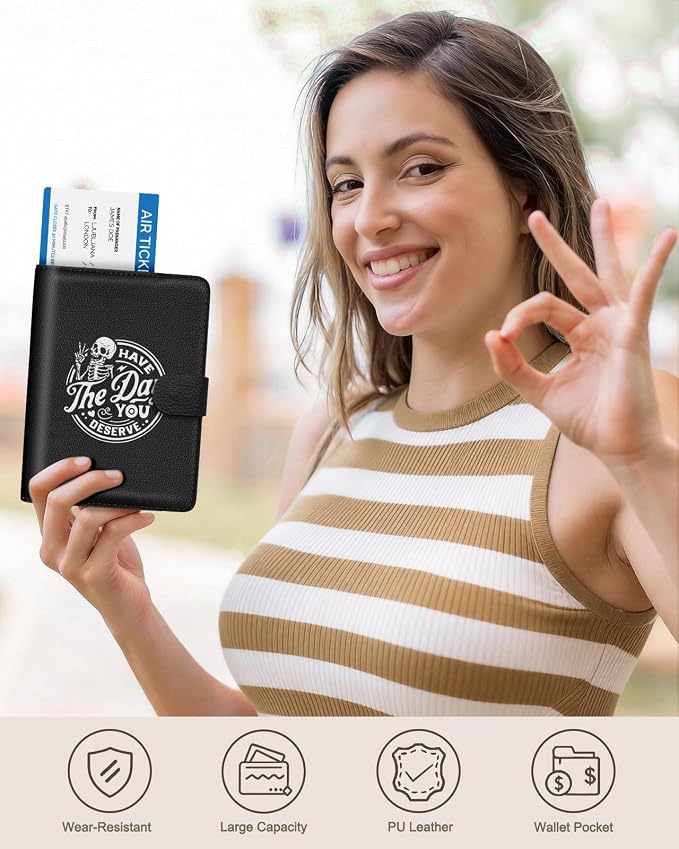 Slohif Airtag Passport Holder Cover Wallet Case for Travel Women - Leather RFID Blocking Passport Book Multiple Personalized Organizer Slim Portable Carrier Card Slots Protector Sleeve Stamp