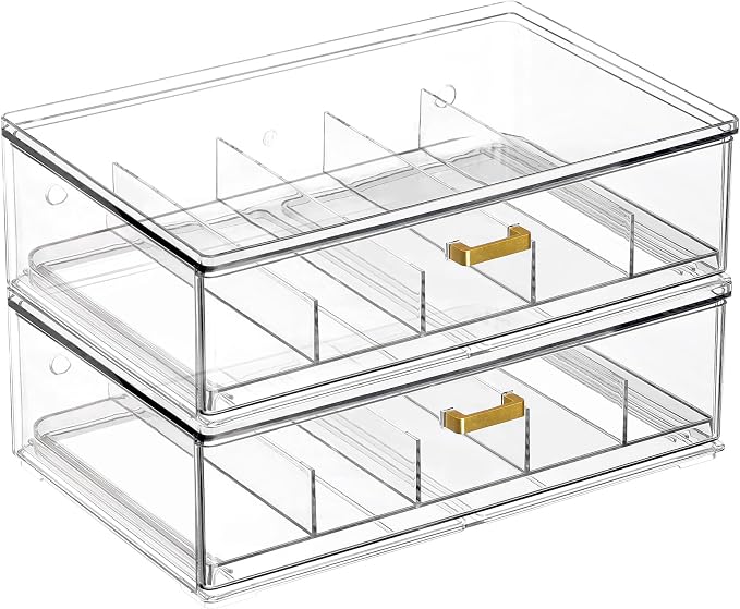 LALOBLUE Clear Acrylic Sunglasses Organizer, Stackable Eyeglass Storage Case with Gold Handles, Glasses Display Holder