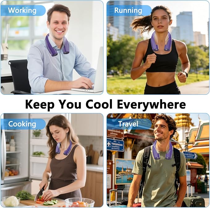 Neck Fan, 6000mAh USB Rechargeable Hands Free Personal Fan, 6 Speeds Adjustable Portable Neck Fans, Faster Cooling Wearable Fan, Ultra Quiet for Outdoor, Travel, Home, Office - Purple