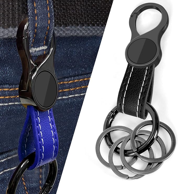 Idakekiy Key Chain with 4 Key Rings and Quick Release Carabiner Clip Leather Car Keychain for Men and Women